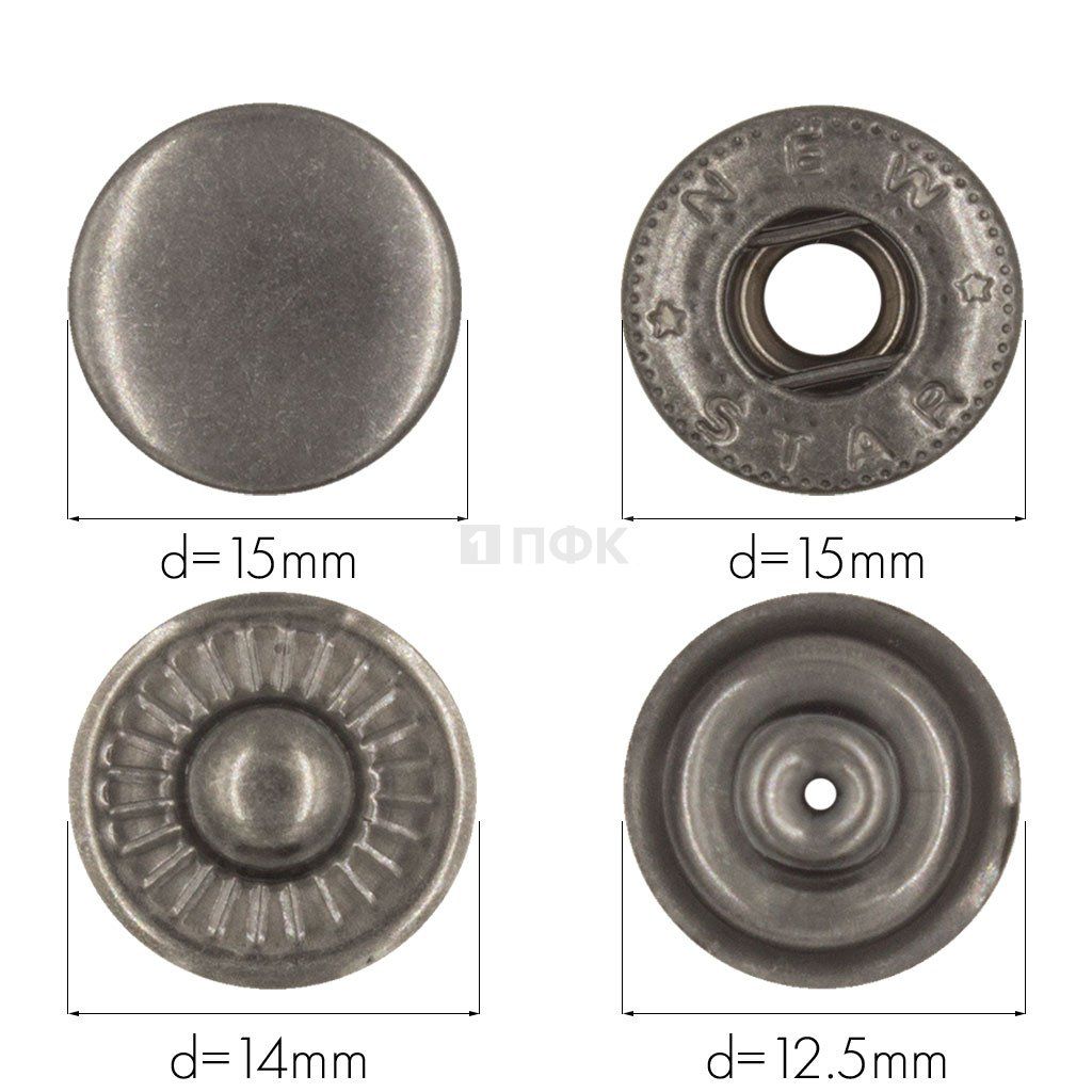 Кнопка для одежды 15мм Альфа сталь цв никель тем (уп 720шт) NEW STAR