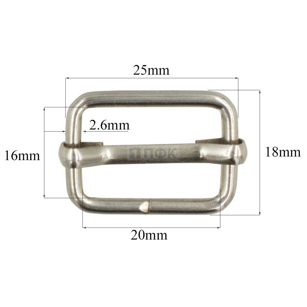 Пряжка регулировочная 20мм (толщ 2,6мм) цв никель (уп 500шт/10000шт) Китай