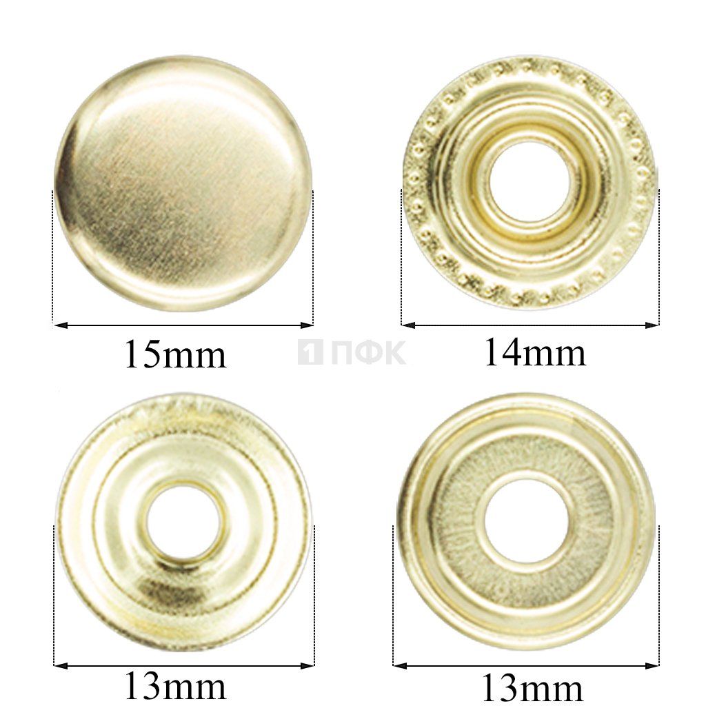Кнопка для одежды 15мм №61 латунь цв золото (уп 720шт)