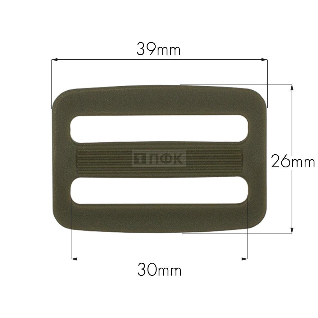 Пряжка двухщелевая пластик 30мм ПП цв хаки (уп 1000шт/20000шт) ПФК
