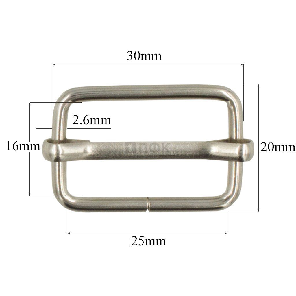 Пряжка регулировочная 25мм (толщ 2,2мм) цв никель (уп 1000шт)