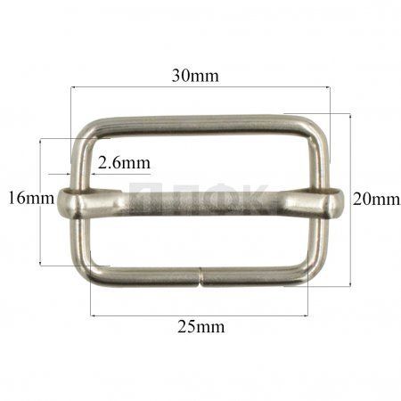 Пряжка регулировочная 25мм (толщ 2,6мм) цв никель (уп 500шт/5000шт) Китай