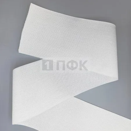 Резинка вязанная облегченная 100мм цв белый (уп 50/150м) Резинка вязанная облегченная 100мм цв белый (уп 50/150м)