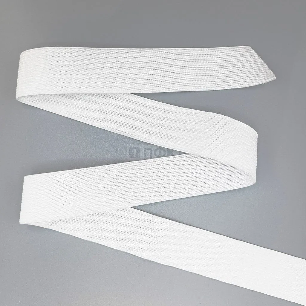 Резинка вязанная 30мм цв белый (уп 50м/400м) — ПФКР Резинка вязанная 30мм цв белый (уп 50м/400м)